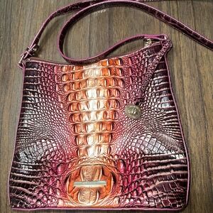 Brahmin Brown, Tan, and Gold Embossed Crossbody Bag